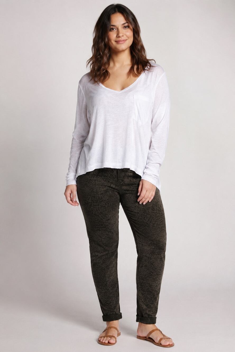 BP Raw Edge Pocket Tee White Long Sleeve V-Neck Pocket Top Plus Size 2X NWT